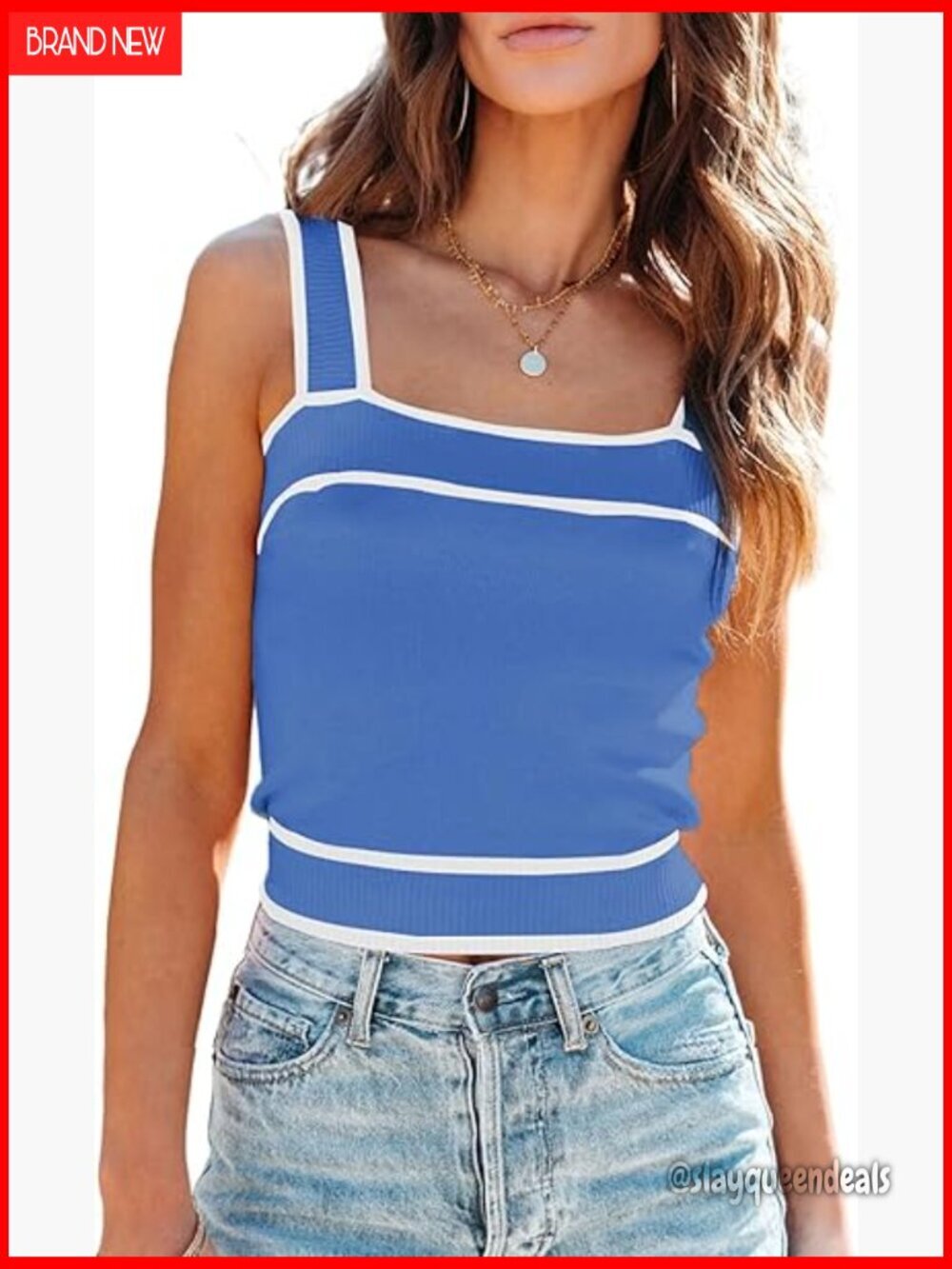 Slim Fit Knit Crop Tank Top Square Neck Sleeveless Y2K Casual Summer